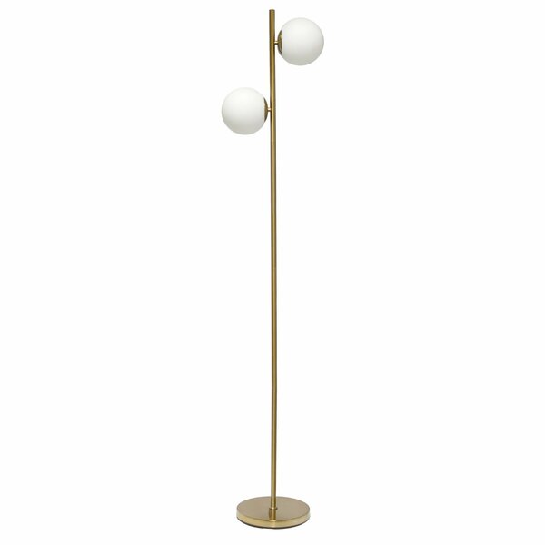 Simple Designs 66in Tall Mid Century Modern Standing Tree Floor Lamp with Dual White Glass Globe Shade., Gold LF1044-GLD